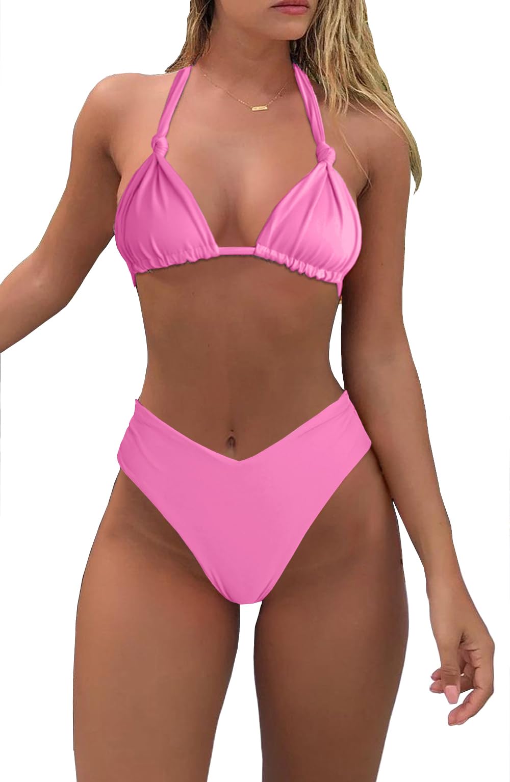 Bikini Sets for Women Sexy Halter Triangle String Bikini Cheeky V Cut High Waisted Thong Swimsuits 2 Piece